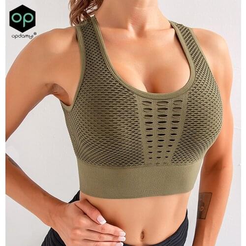 Women Sports Bra Sexy Mesh Brathable Sports Top Push Up Female Gym Sports Underwear Female Seamless Sporty Woman Fitness Top