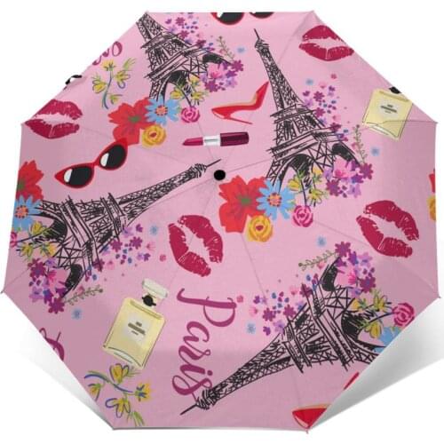 Wind Resistant Folding Automatic Umbrella Women Auto Effiel Towel Pattern Windproof Umbrellas Rain For Men Parasol