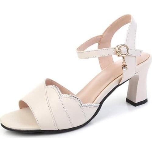 2021 New Summer Fish Mouth Sandals Fashion Elegant High Heel Sandals Genuine Leather Women Sandal Shoes Size 32-40 Black White