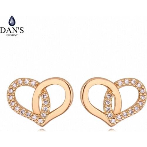 DANS 3 Colors Real Big Brand AAA Zirconia Simple Micro Inlays Fashion Stud Earrings for Women heart 117142Champagne