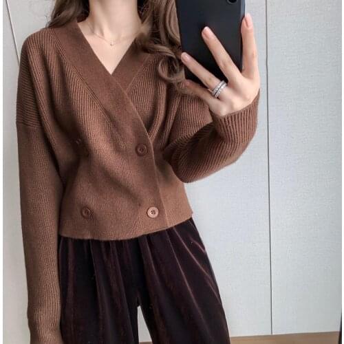 Woman Sweaters Cardigan Double-Breasted V-neck Cardigan Womens Short Sweater Cardigan Sweater Coat