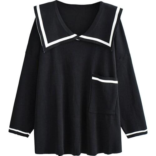 College style Oversized Knitting Sweater Loose Fit Sailor Collar Long Sleeve Women Pullovers New Fashion Tide Spring Autumn 2021