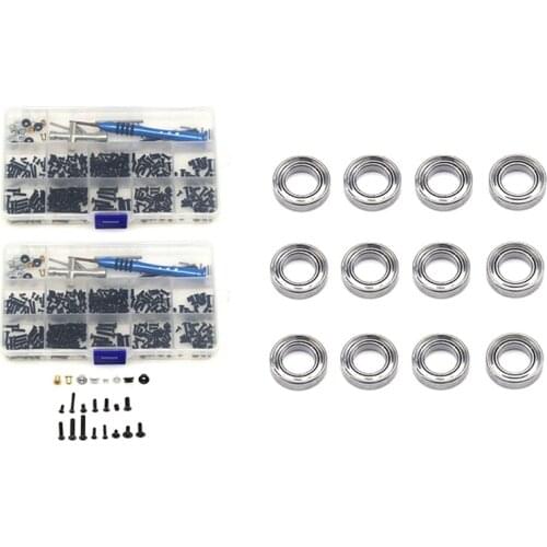 2 Set M2 M3 Screw Fastener Kit Cross Sleeve Wrench Swing Arm Pin & 12Pcs Bearing Spare for Wltoys 144001 124019 124018