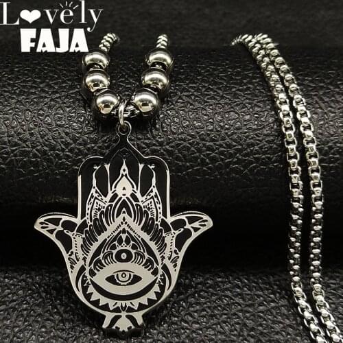 2021 Fashion Stainless Steel Statement Necklace Women Silver Color Islam Hamsa Hand Necklaces Pendants Jewelry colgantes N18738