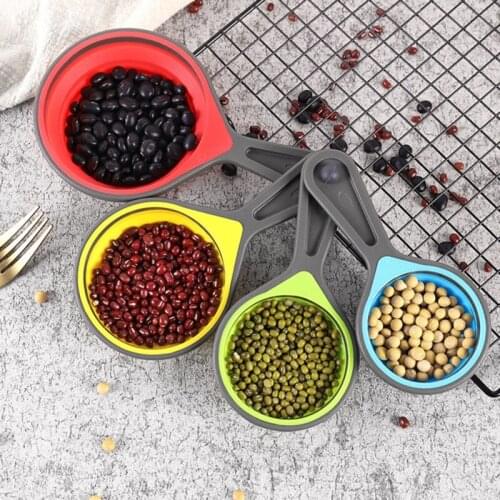 4pcs Collapsible Cup Measuring Tools PP Kitchen Gadgets Engraved Metric US Markings For Liquid & Dry Measuring Baking Accessorie