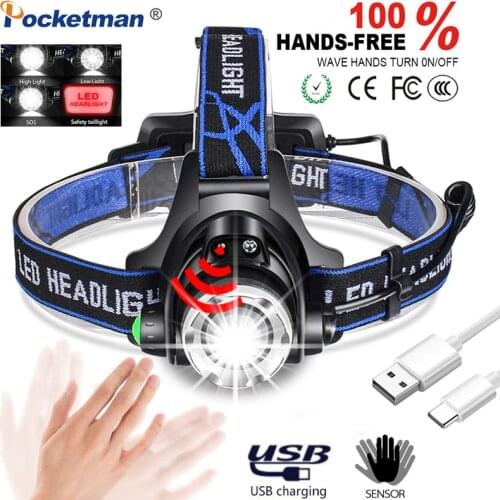 80000LM LED Sensor Headlamp Body Motion T6/L2/V6 Zoomable Head lamp flashlight Torch Headlight Lantern light for Camp Hunt