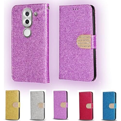 Luxury Glitter Diamond Flip Leather Wallet Phone Case For Huawei Honor 6X Phone stand function cover with card slot