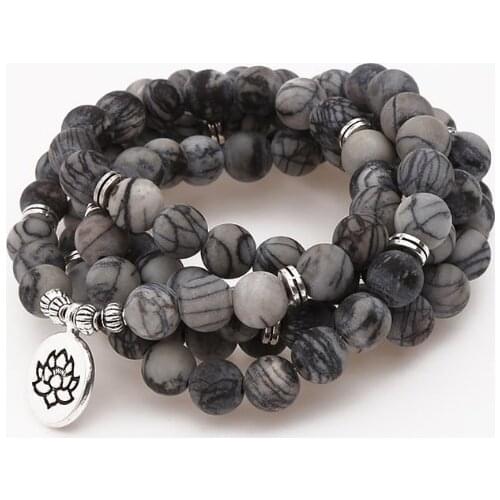 Black 108 beads 8mm elastic adjustable Lotus life tree Buddha OM eye Chakra Reiki agate Onyx Yoga Bracelet necklace yfg3