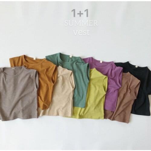 Kids T-shirts Sleeveless Baby Boys Cotton 0-neck Vest Tee 2121 New Children Summer Toddler Girl Solid Casual Cotton Loose Tops