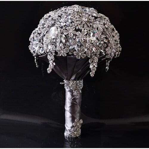 DIA 21CM Luxury Full Crystal Bridal Wedding Bouquet New Design Romantic Artificial Ribbon Rose Flower Bridesmaid Bride Bouquet