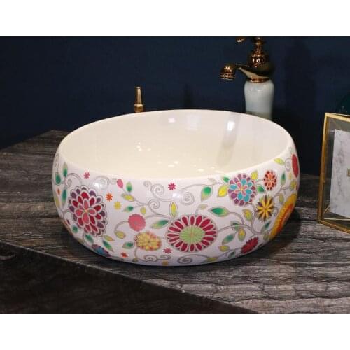 Europe Vintage Style Art wash basin Ceramic Counter Top Wash Basin Bathroom Sinks porcelain basin sink