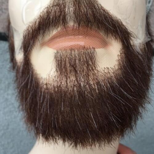 FXVIC New arrival dark brown mix with grey hair beard invisibility Celebrity moustache and full beard whiskers free shipping