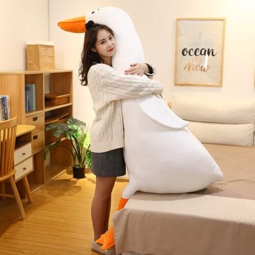 120cm Kawaii Hot Big White Goose Plush Toys Stuffed Animals Soft Plushie Cute Sleeping Pillow Cushion Gifts for Girls Kids Decor