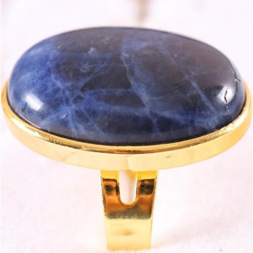 Finger Ring For Woman Men Natural Stone Gem Oval Beaded Ring Blue Sodalite Ring Adjustable Jewelry Gift 1Pcs Z338