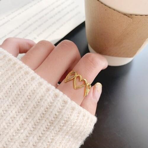 Adjustable Gold Colour Hollowed-out Heart Shape Open Ring Design Cute Fashion Love Jewelry For Wome Girl Gifts hot
