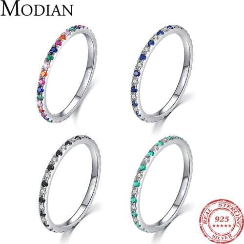 Modian Rainbow CZ Finger Rings for Women Stackable Slim 4 Color Wedding Engagement Band 925 Sterling Silver Fine Jewelry 2021