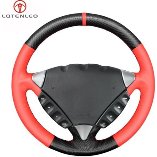 LQTENLEO Black Carbon Fiber Red Leather Hand Sew Car Steering Wheel Cover For Porsche Cayenne 2004 2005 2006 2007 2008 2009 2010