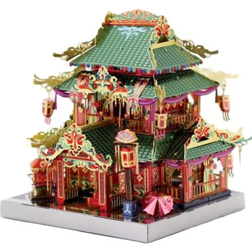MU 3D Metal Puzzle Chinatown building YI-HONG COURTYARD model kits DIY 3D Assemble Jigsaw Toys LED light GIFT For children