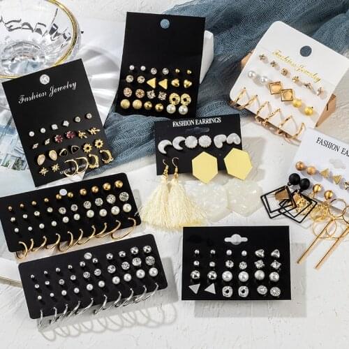 Trend Pearl Drop Earrings Set For Women Fashion Gold Geometric Circle Chain Earrings 2021 Trend NEW Set of Earrings Jewelry Set