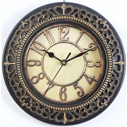 12Inch Round Mute Clock Wall European Style Retro Living Room Bedroom Kitchen Wall Clock Antique Golden Copper Factory Wholesale