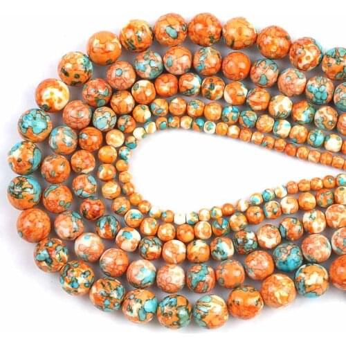 Natural Stone Orange Blue Spots Colorful Rain Jaspers Round Beads for Jewelry Making DIY Bracelet Accessories 15''4/6/8/10/12mm