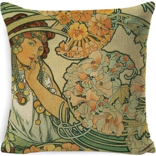 Nordic Oils Painting Cushion Cover Gold Pattern Cushions Decorative Vintage Pillow Cover Lovely Cushion Case Pillows Decor Home