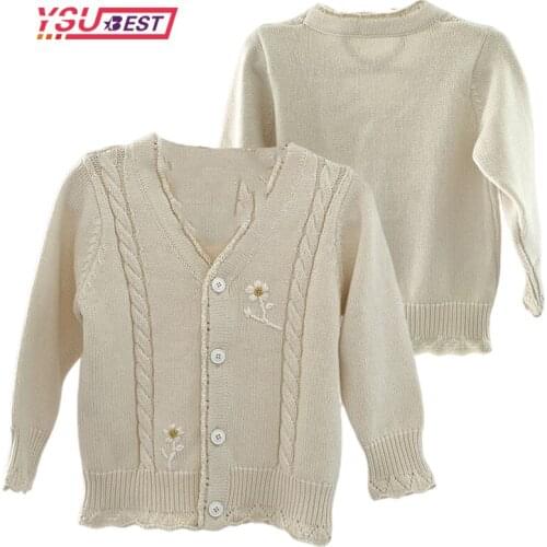 Autumn Baby Sweater Clothes Knitted Sweaters Girls Floral Embroidery Cardigan Kids Long Sleeve Coat Jacket Top Knitted Cardigan