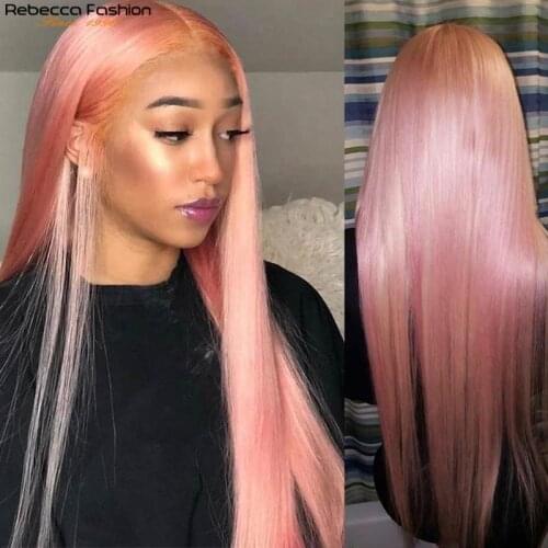 Rebecca Pink Human Hair Wigs Straight Lace Front Wig 4x4 Lace Closure Straight Human Hair Wig For Women Preplucked Blonde Purple