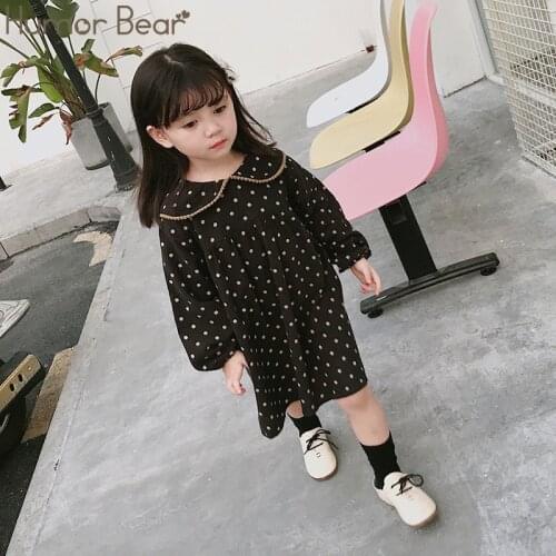 Humor Bear Girls Dress New Spring Autumn Long Sleeve Polka Dot Doll Collar Party Princess Dress Toddler Kids Clothes 3-7Y