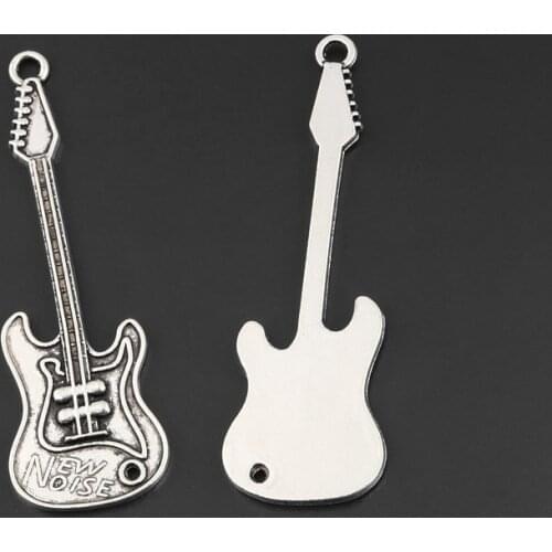 10pcs Silver Color 66x21mm Electric Guitar Charms Musical Instruments Pendant New Voice Fit DIY Jewelry Handcrafted Accessories