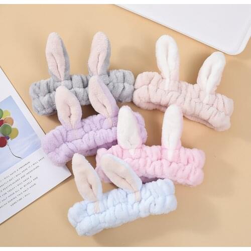 Fleece Rabbit Ear Headband Women Girl Cute Head Wrap for women Soft Wash Face Headband Make Up Turban Hairbands Hair Accessories