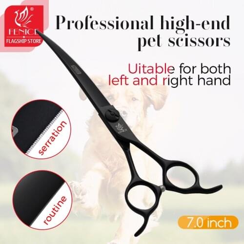 Fenice professional black front back hand cutting Teddy dog 7 inch pet curved scissors for dog grooming shears makas tijeras