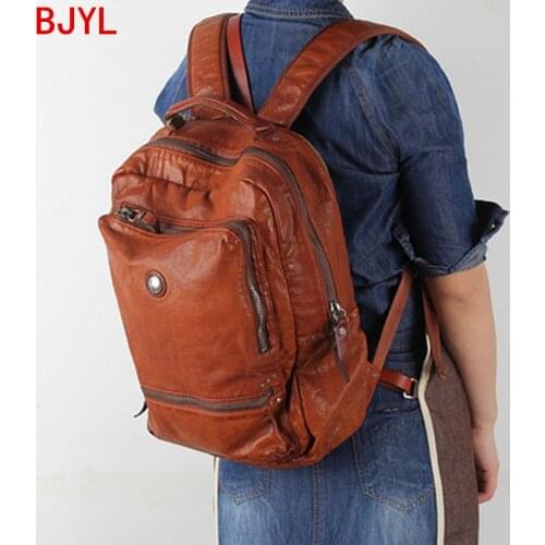 2020 New Handmade Leather Womens Backpack Female Shoulder Bag Casual Retro Ladies Big Bags Travel Backpacks Top Layer Cowhide