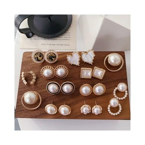 S925 needle Korea Design Stud Earrings Metal Geometric Irregular Circle Teardrop Simulated Pearl Earrings For Women Girl Gift