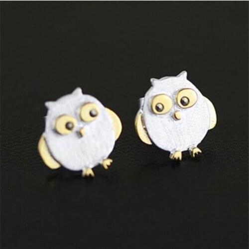 Fine 925 Sterling Silver Cute Lovely Birds Owl Fashion Stud Earrings Women Girls Birthday Jewelry Gifts Mujer Bijoux SE014