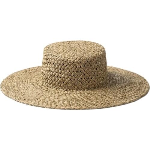 Summer Natural Seaweed Sun Hat for Women Men Breathable Wide Brim Beach Hats Girl Outdoor Travel Sunscreen Flat top Straw Hats