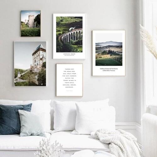 Scandinavian Travel Landscape Canvas Poster Nordic Train Castle Print Nature Art Painting Modern Wall Picture For Living Room