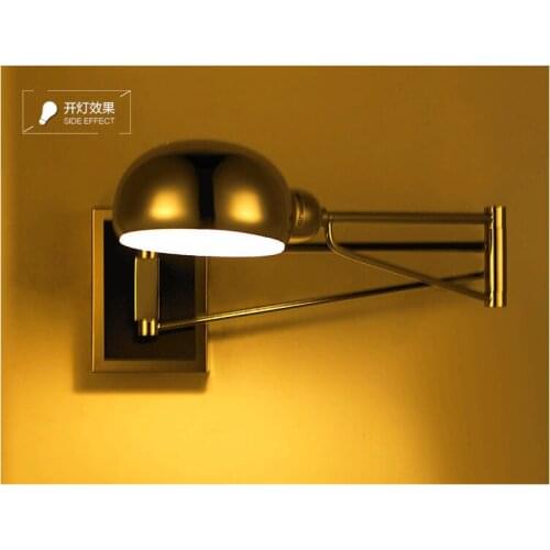 Chrome Modern Swing Arm Wall Lamp Flexible Mirror Bedside Bathroom Bedroom Reading Studying Wall Sconce lampada de parede