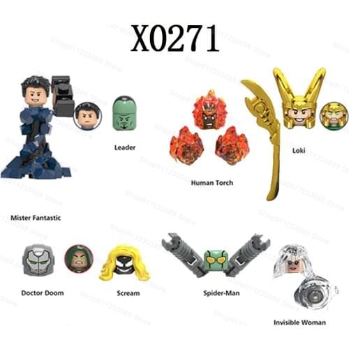 X0271 8pcs/set Mister Fantastic Human Torch Loki Assemble Building Blocks Bricks Superhero Model Figures Toys Children Gifts