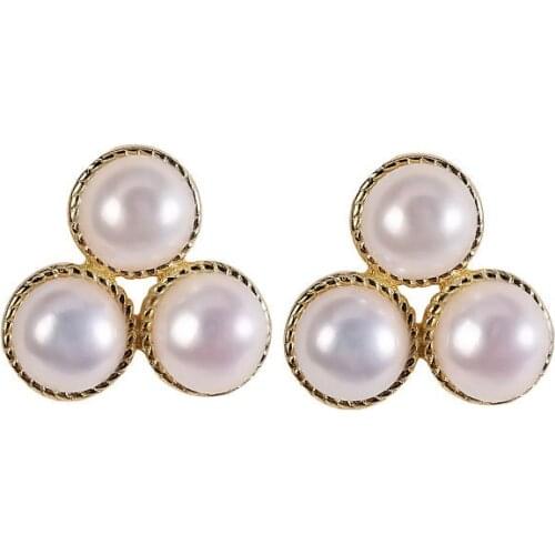 S925 sterling silver gold-plated natural pearl Grace simple personality womens Baroque niche earrings