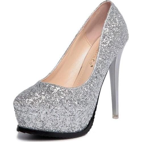 10 ~ 12cm cm or more new sequin pointed toe high heels stiletto shoes shallow mouth sexy nightclub womens shoes