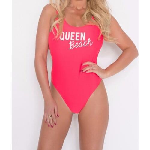Summer QUEEN BEACH Plunge Neck bathing suit one piece swimwear beachwear bodysuit Jumpsuit rompers women sexy low back catsuit