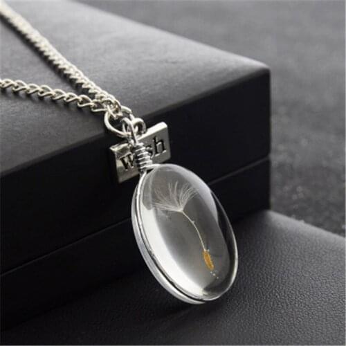 Women Necklace Dandelion Glass Ball Pendant Necklace Charm Trendy Natural Dandelion Pendant Transparent Lucky WISH Glass Ball