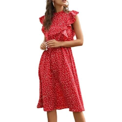 Women Dress Floral Print Breathable Skin-friendly Floral Print Women Summer Polyester Dress for Outdoor Streetwear