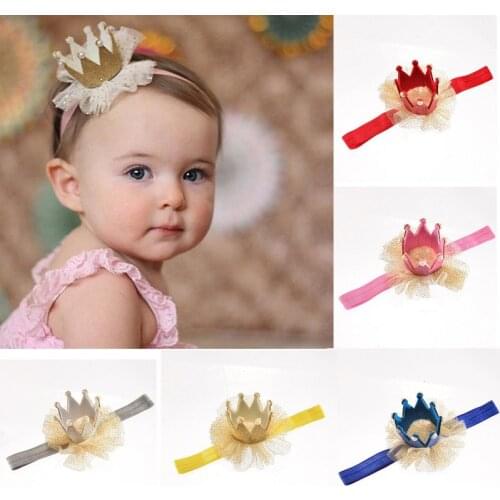 1PC Newborn Kids Lace Crown Princess Headbands Elastic Flower Hair Bands Baby Girls Soft Mesh Accessories Birthday Party Gifts