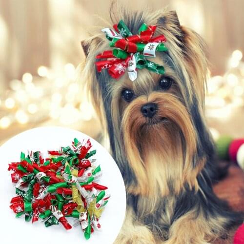 10pcs/lot Christmas Dog Hair Bows Cute Dog Grooming Bows Puppy Cat Rubber Band for Small Dogs Pet Hair Grooming Accessories