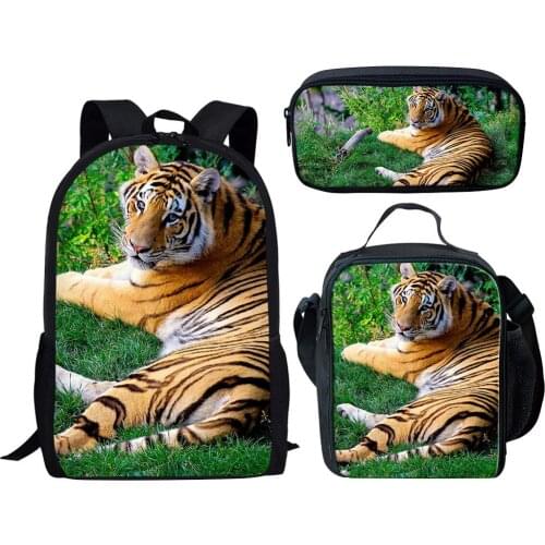 Cute Tiger 3D Printing Women Children Backpacks Pencil Bag 3Pcs/Set School Bags For Boys Girls Bookbag Satchel Mochila De Menino