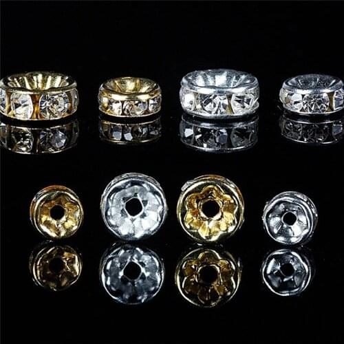 400PCS Silver Gold Crystal Rhinestone Rondelle Spacer Beads DIY 6mm-8mm