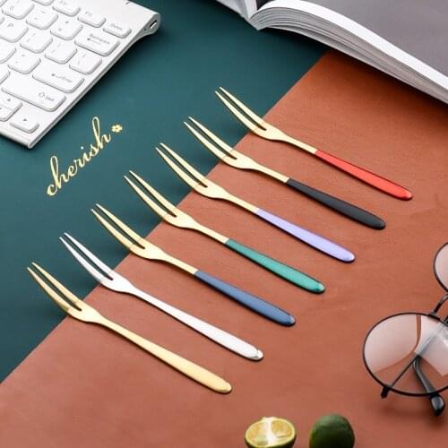 5Pcs/Lot Luxury Stainless Steel Fruit Fork Golden Dessert Cake Forks Lovely Mini Forks CulteryTableware Kitchen Party Supplies