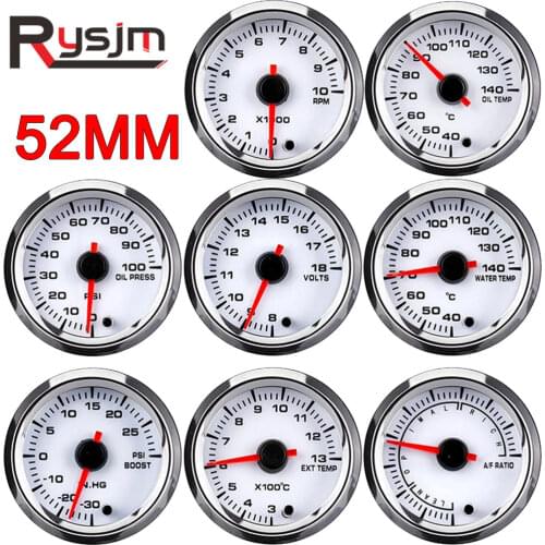 52mm Oil Pressure Gauge Boost Tachometer Voltmeter Air-Fuel Ratio Water Temp Oil Temp EGT Gauge Change 7 Colors Fit for 12V Car